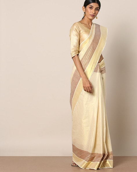 Off-White Cream Casual Wear Kerala Cotton Saree, With Blouse at Rs  365/piece in Salem