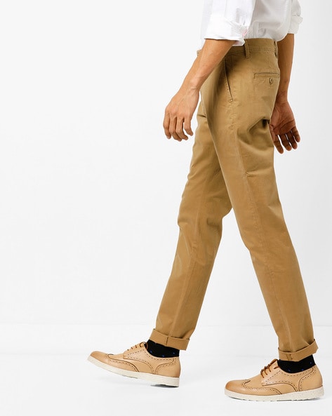 Light Olive Solid Cotton Elastane Men Slim Fit Cargo Trousers - Selling  Fast at Pantaloons.com