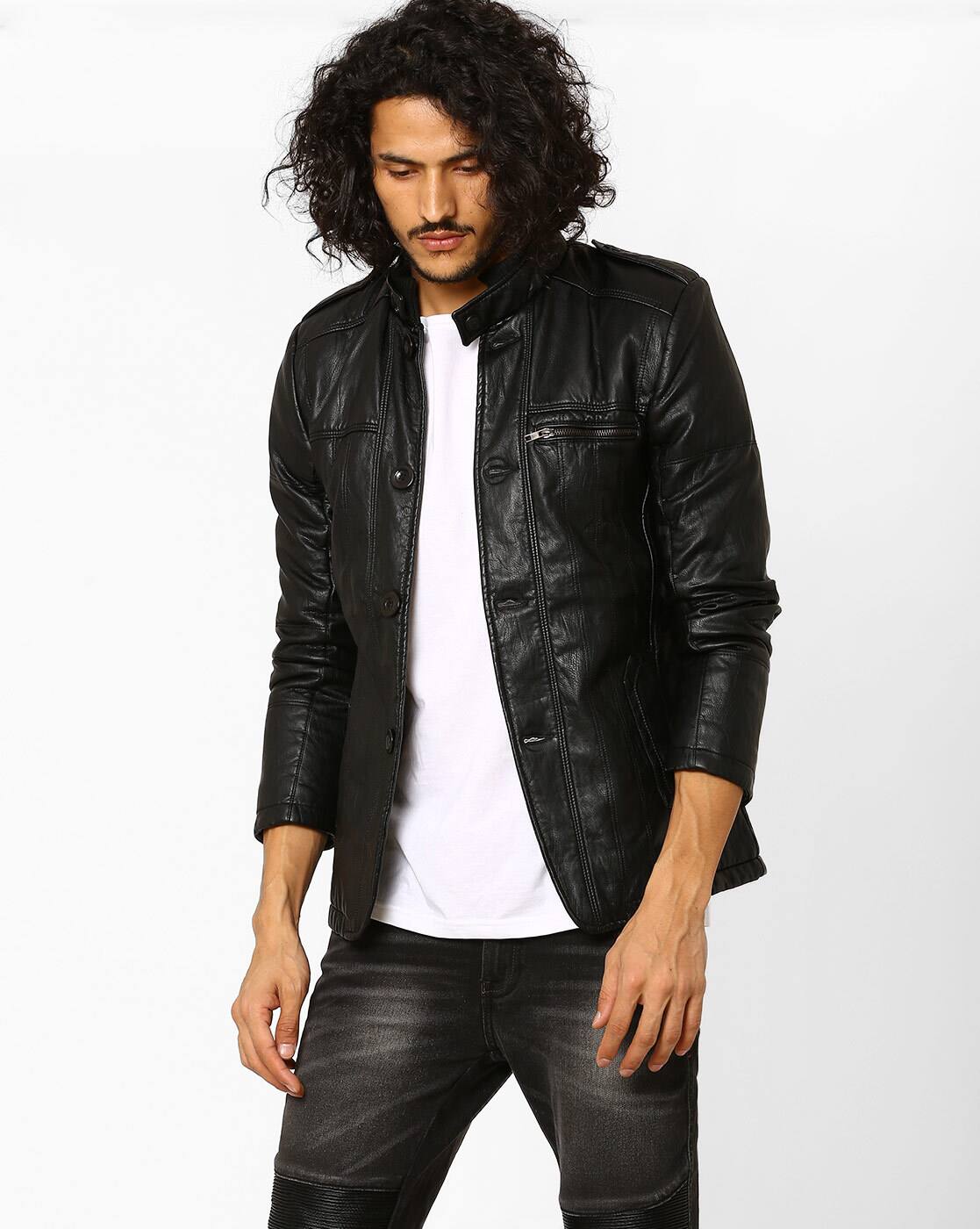 ajio leather jackets mens