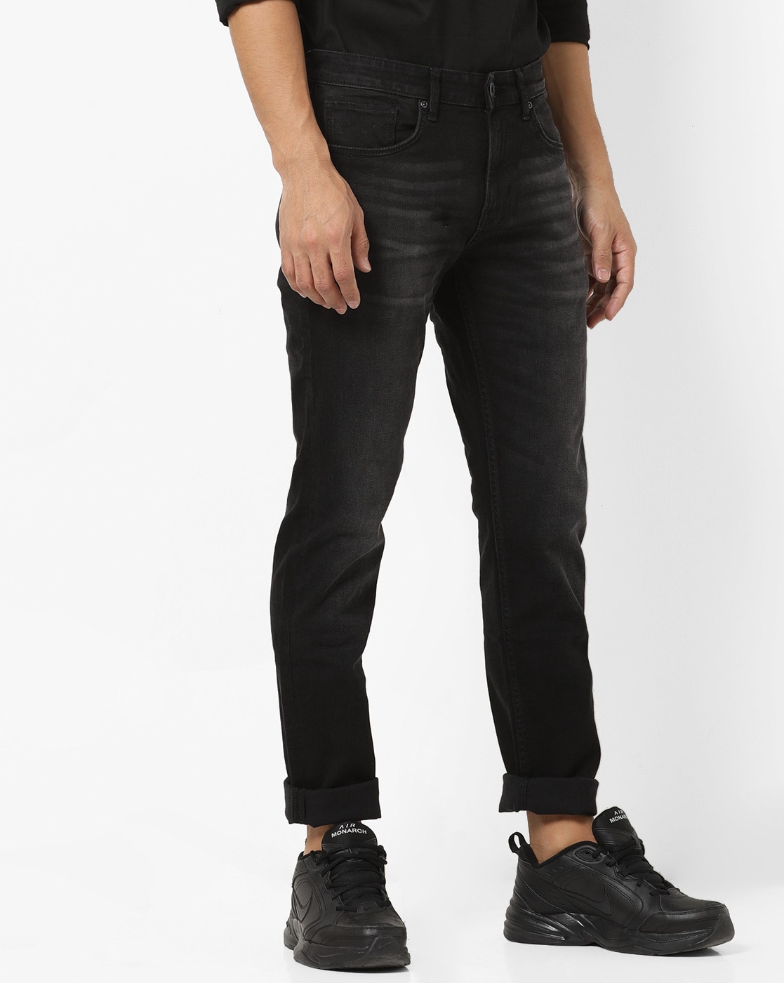 Buy Red Tape Men's Olive Solid Washed Cotton Spandex Skinny Jeans online