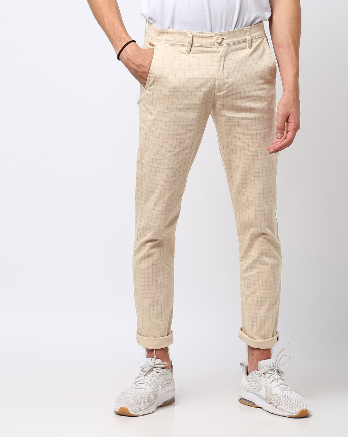 Cream checked trousers Clearance