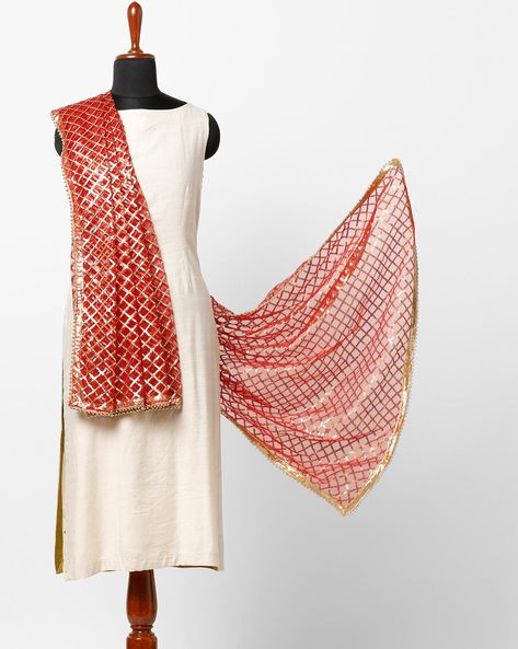Embellished Net Dupatta with Beaded Border Price in India