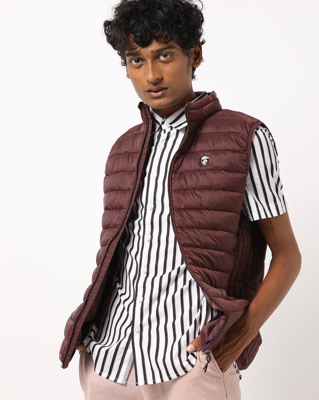 burgundy sleeveless jacket