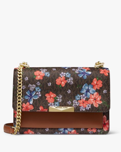 Buy Michael Kors Jade Floral Print Shoulder Bag with Detachable Chain Strap  | Brown Color Women | AJIO LUXE