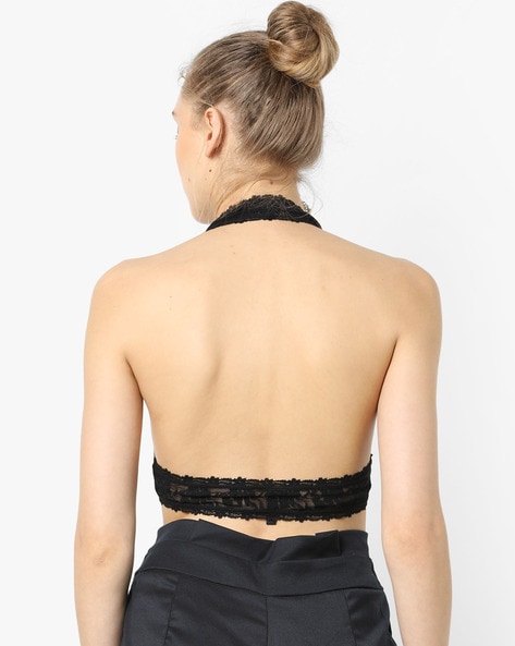 Vero Moda Women Black Lace Halter-Neck Bralette Top