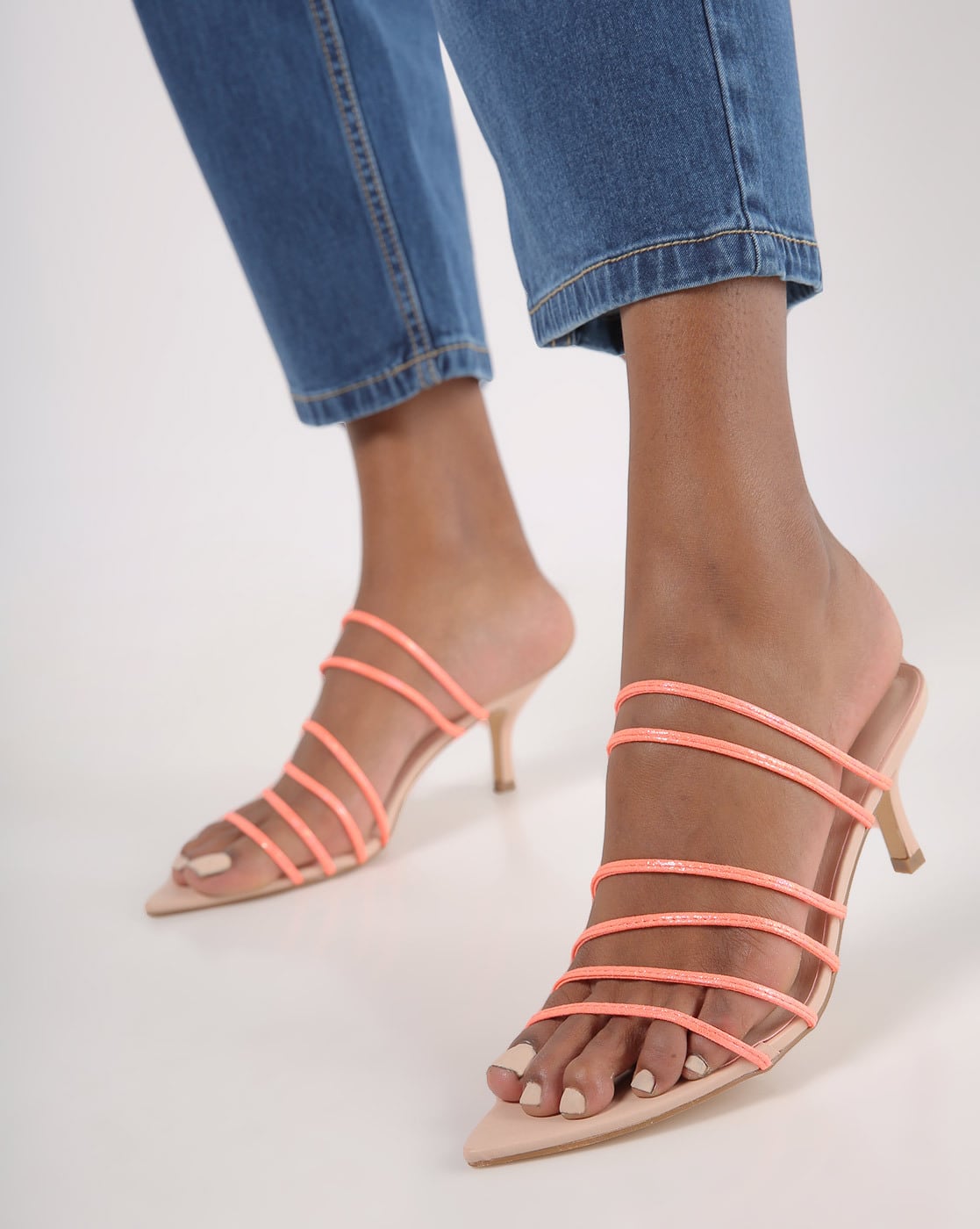 Buy Peach Heeled Sandals for Women by 