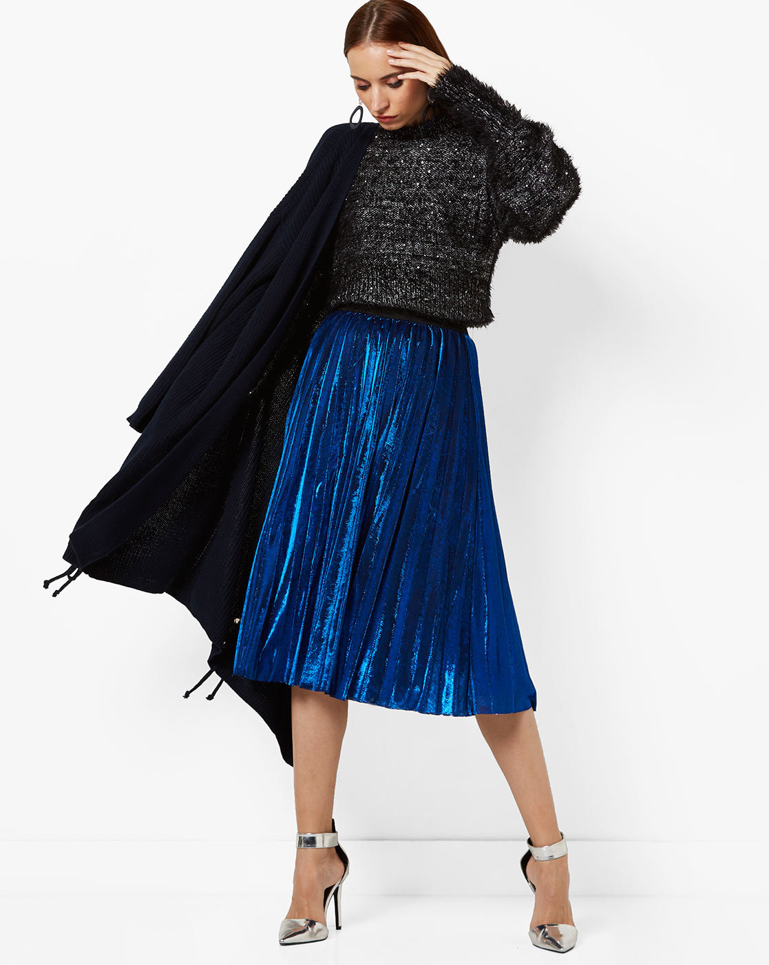 blue metallic skirt