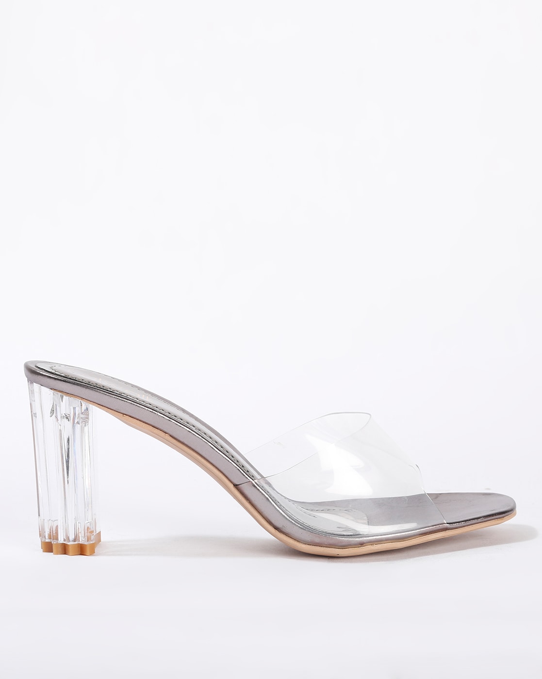 Rhinestone Decor Clear Heeled Mule Sandals | Heels, Casual heels outfit,  Fashion shoes heels