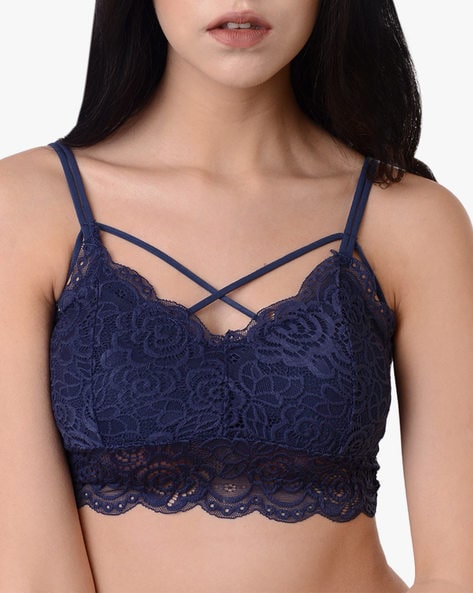 Buy Blue Lace Strappy Bralette Top Online India 