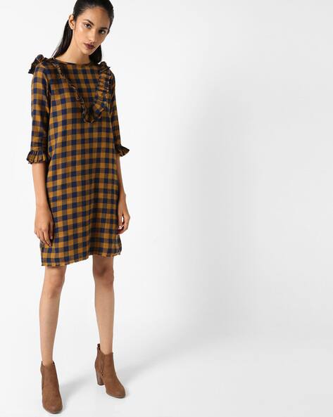 mustard checked dress