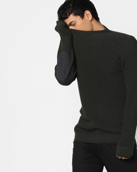 grey sweater with elbow patches