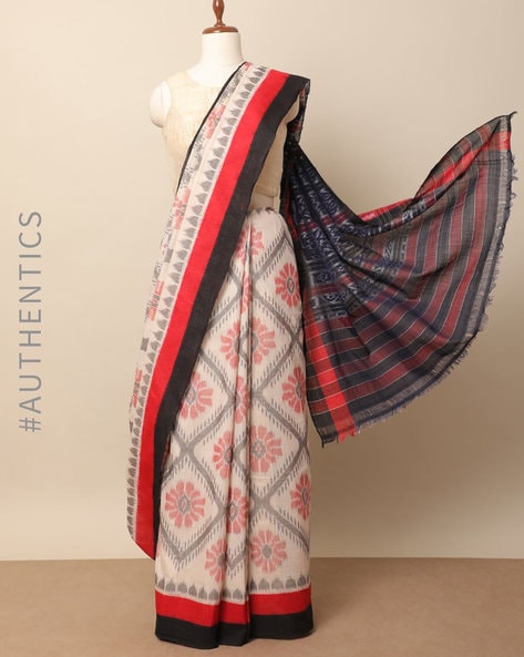 Buy Off-White & Black Sarees for Women by Priyadarshini Handloom Online |  Ajio.com