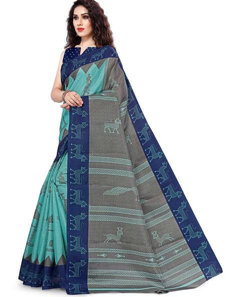 Animal Print Saree with Contrast Border (Image - 2)