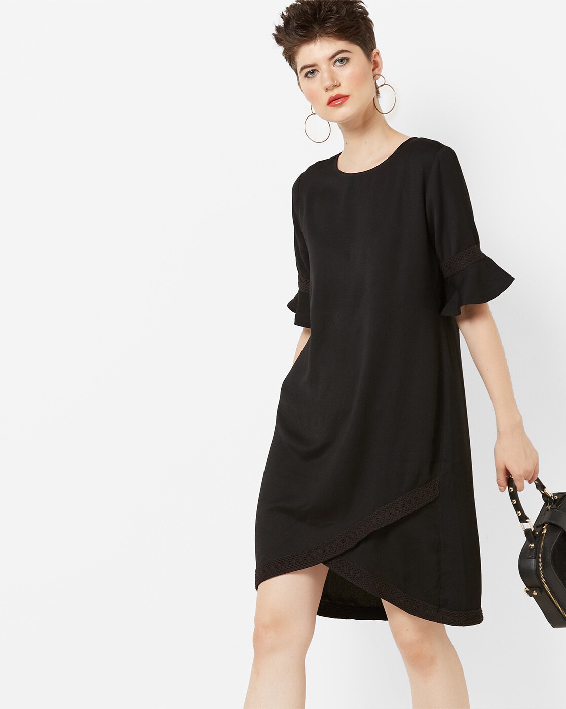 black high low dress with sleeves