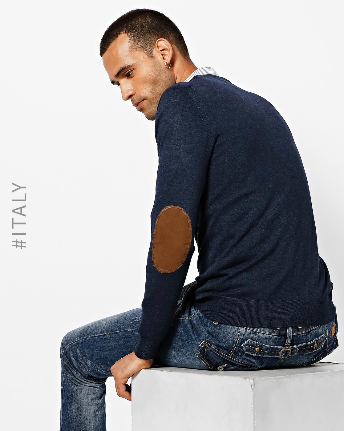 Men's v neck on sale sweater with elbow patches