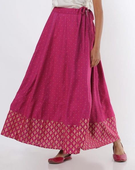 Rangriti Printed Flared Skirt with Waist Tie-Up