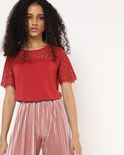 Sheer Top with Floral Lace Inserts