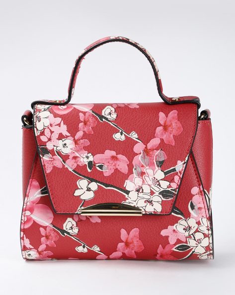 Floral Print Satchel Bag with Adjustable Shoulder Strap