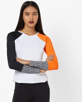 Colourblock Top with Geometric Print