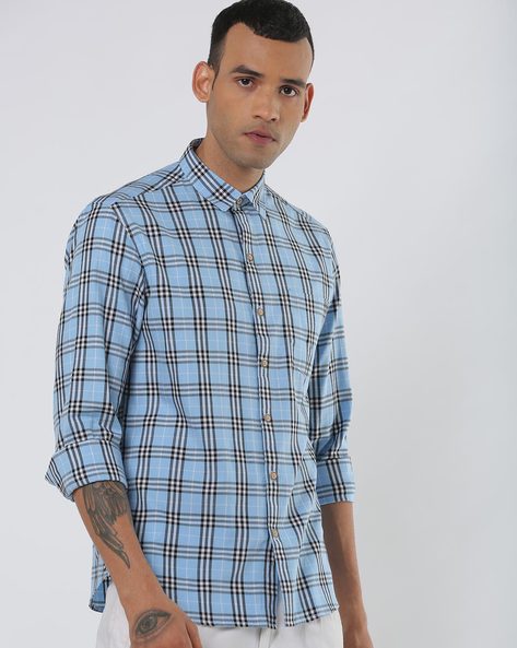 Single – Slim Fit Denim Collar Spread Full Sleeves Blue Shirt – Ria Mart