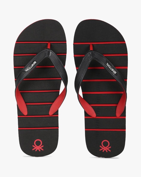 black and red flip flops