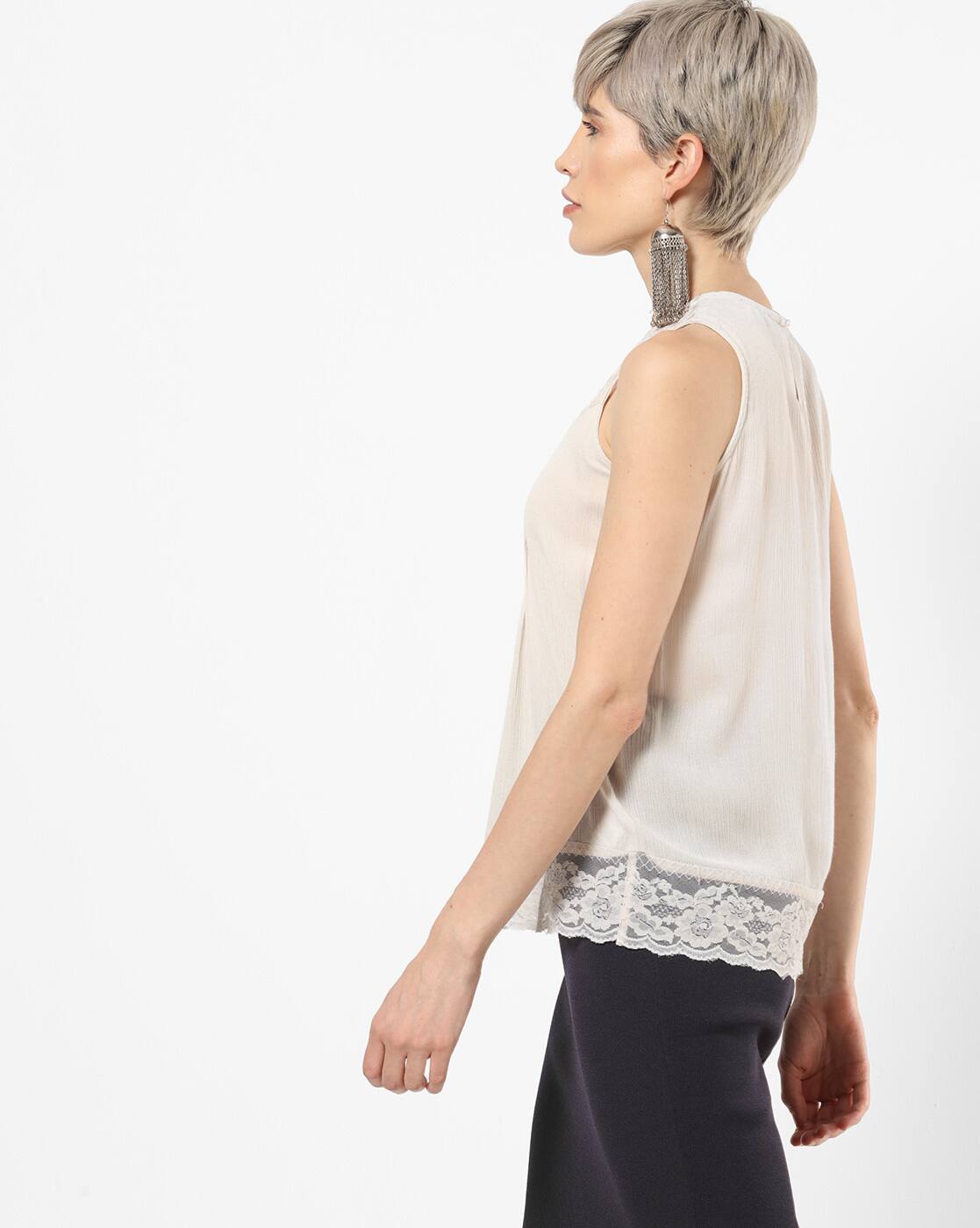 Buy AERO JEANS WOMENS Sleeveless Lace Top with Pintucks Online