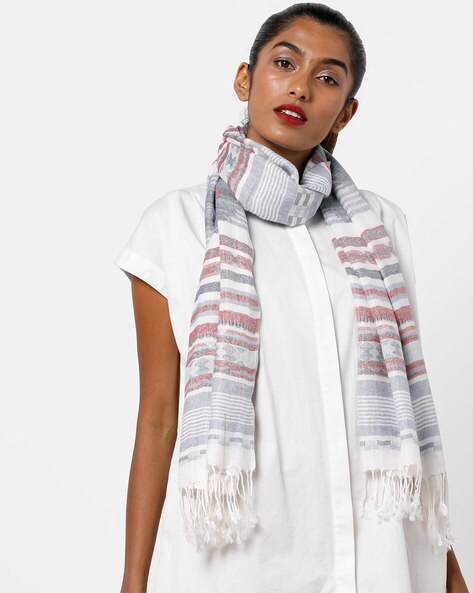Striped Scarf with Fringed Hems Price in India
