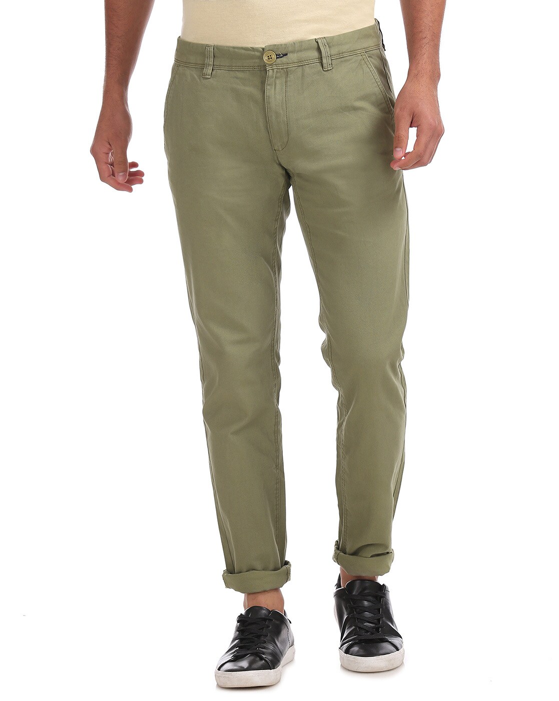 Solid Beige Relaxed Fit Cotton Pants  Vishnu