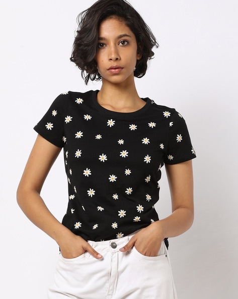 Floral Print Crew-Neck T-shirt