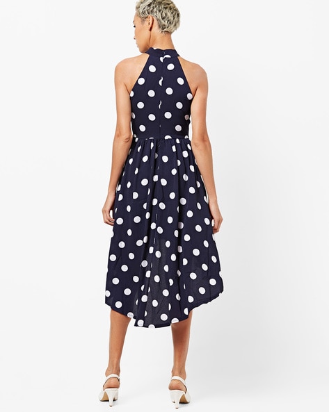 Polka Dotted High Low Fit and Flare Dress