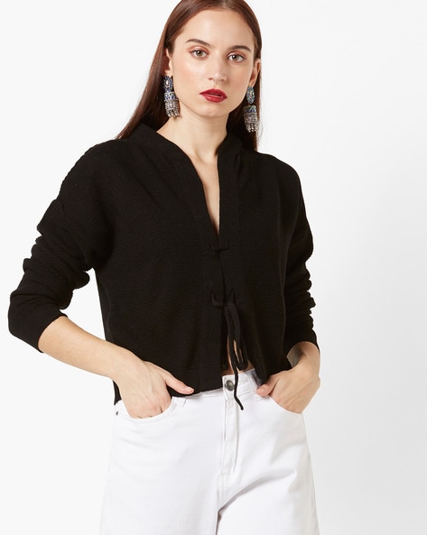 womens black cropped cardigan
