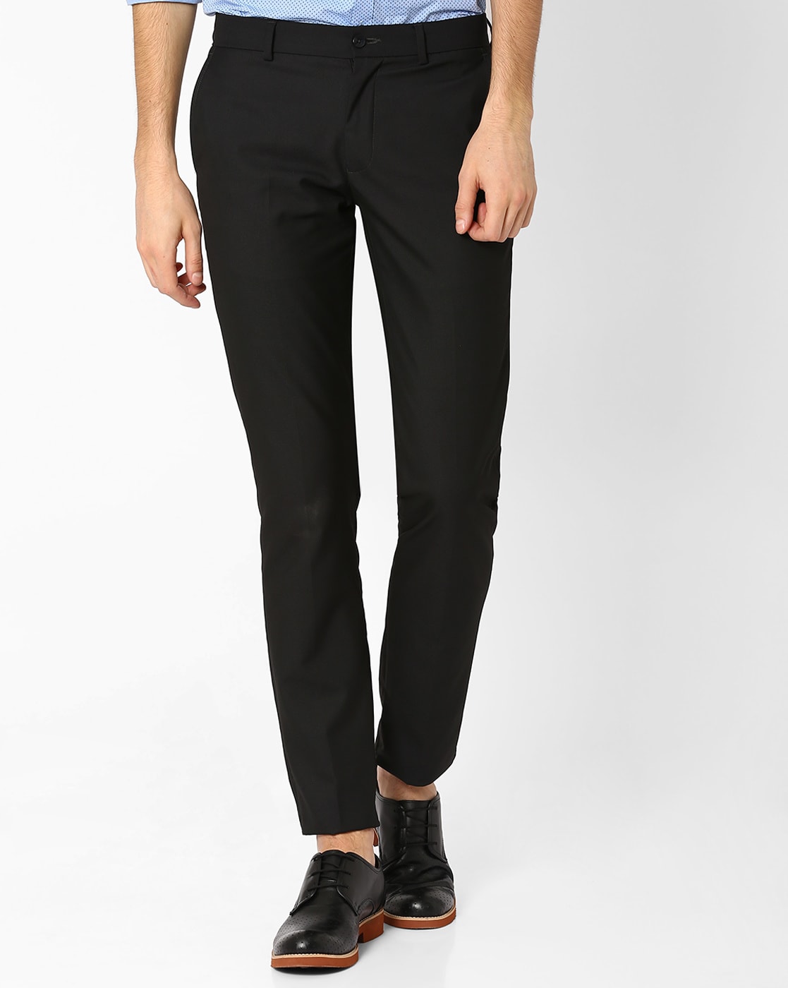 Buy Men Black Super Slim Fit Solid Flat Front Formal Trousers Online   858995  Louis Philippe