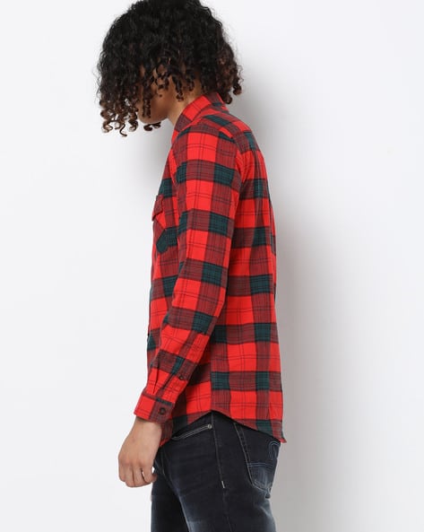 Slim Fit Checked Shirt with Button Flap Pockets (Image - 2)