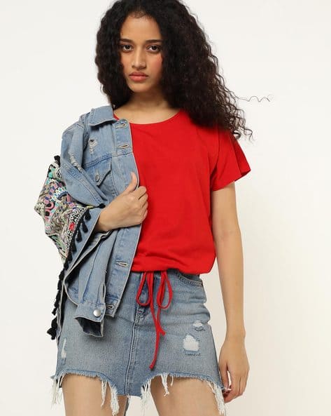 Crew-Neck Top with Drawstring Hemline (Image - 2)
