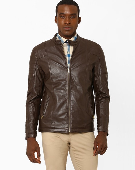 Ajio leather jackets mens sale