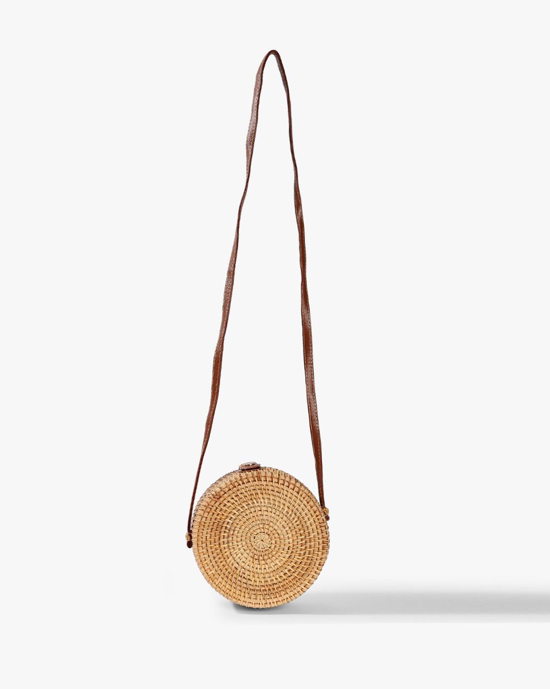 Vietnamese Handcrafted Rattan Round Sling Bag