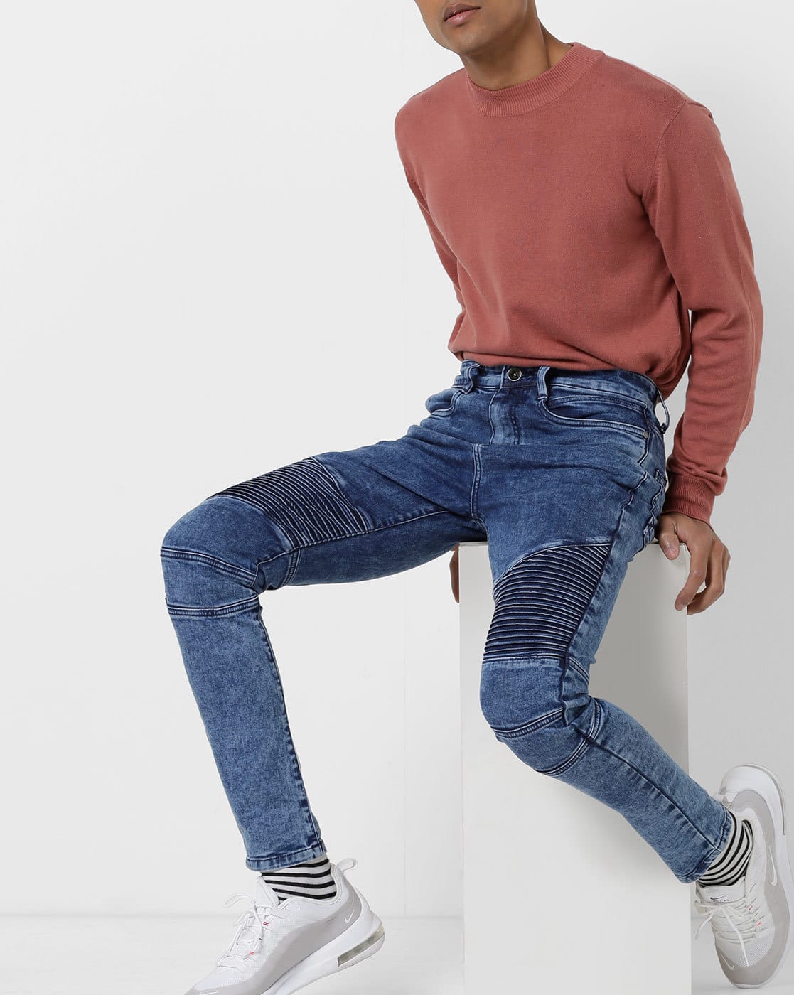 navy blue biker jeans