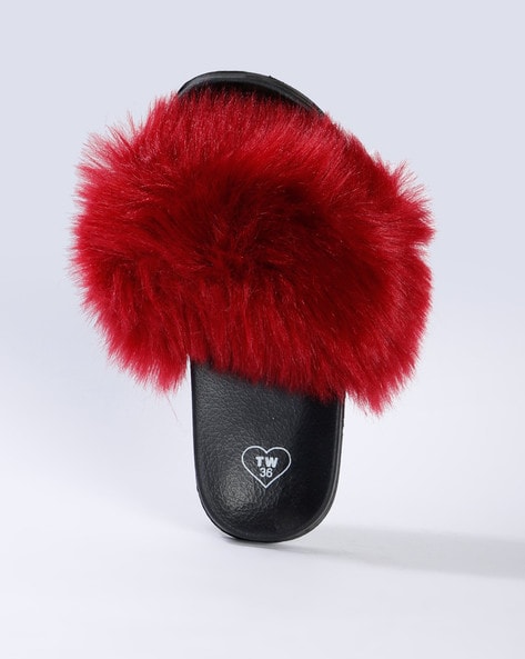 Fluffy discount red slides