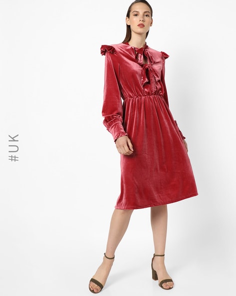 Long Sleeve Midi Dress in Red Wine Velvet Maria - Etsy