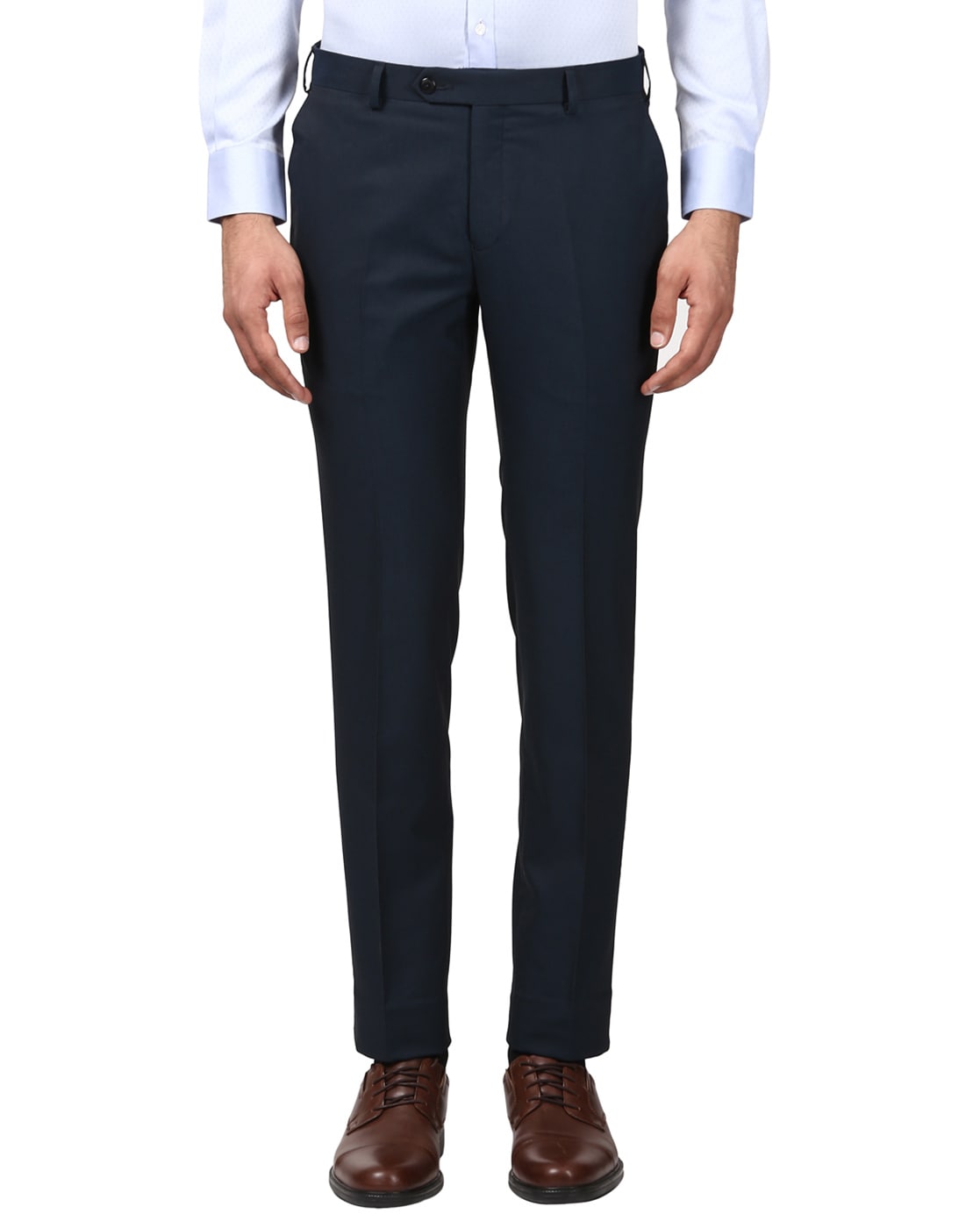 Buy Raymond Solid-Plain Dark Blue Trousers Online