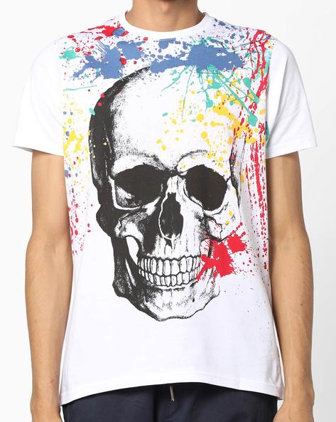 Skull Print Crew-Neck T-shirt