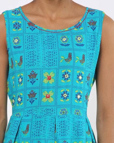 Floral Print A-line Dress with Tasseled Waist Tie-Up (Image - 1)