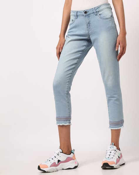 cropped frayed jeans