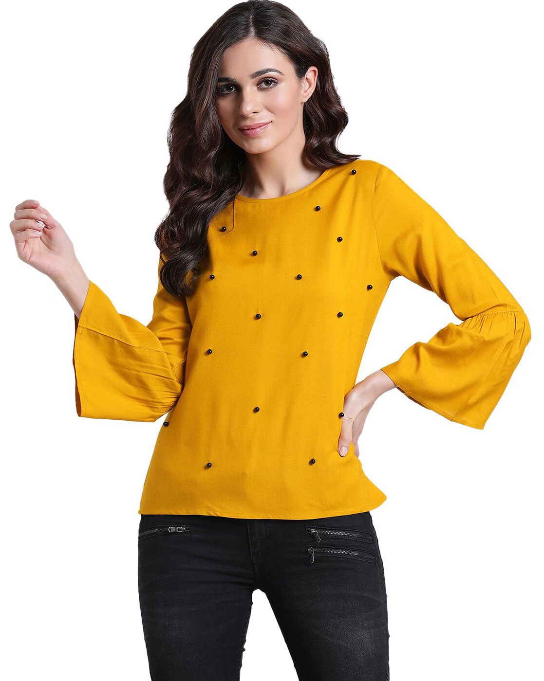 mustard yellow bell sleeve top