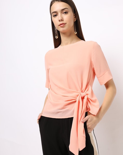 Gipsy High-Neck Top with Front Tie-Up