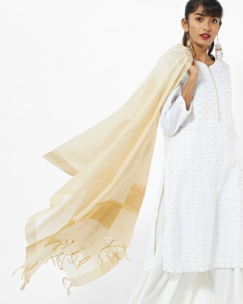 Textured Dupatta with Contrast Panel Price in India