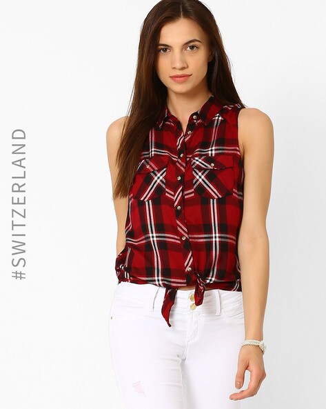 Tie-Front Checked Shirt