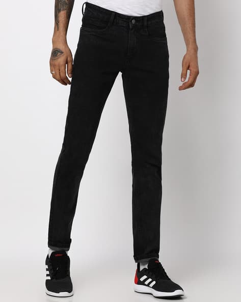 Ajio Mens High Rise Slim Fit Jeans Buy Charcoal Black Jeans For