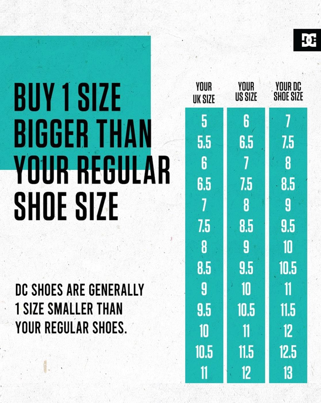 dc shoes size chart
