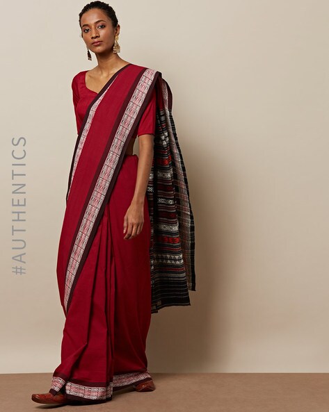 Shakuntala - Buy Maroon Organic Linen Sari Online | Linen World